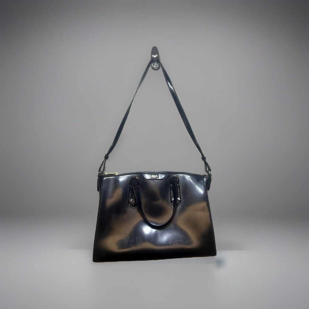 Lauren Ralph Lauren RLL Vintage Black Patent Faux Leather Satchel Tote Bag - Picture 1 of 12